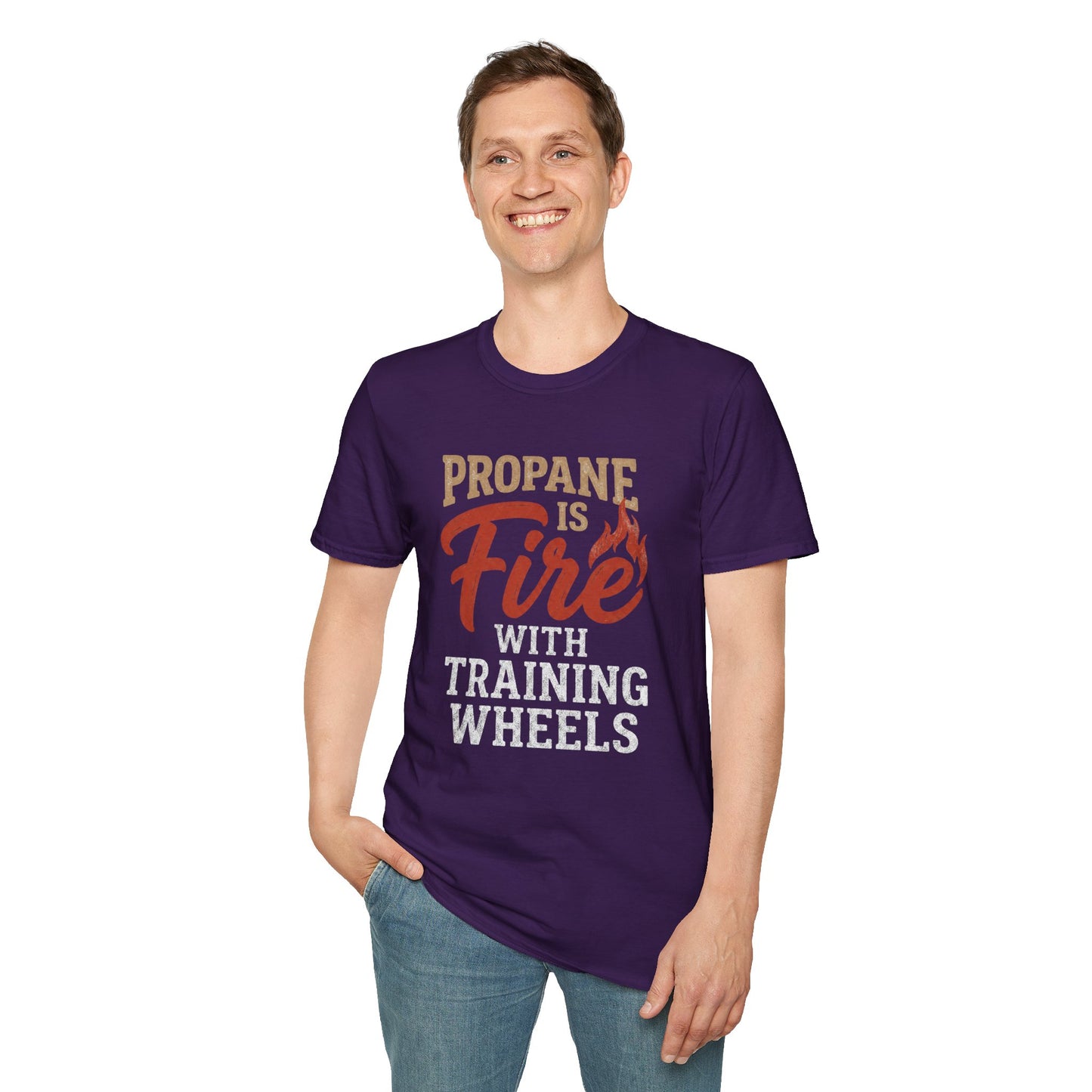 Propane Is Fire With Training Wheels T-Shirt — Funny BBQ Grill Tee