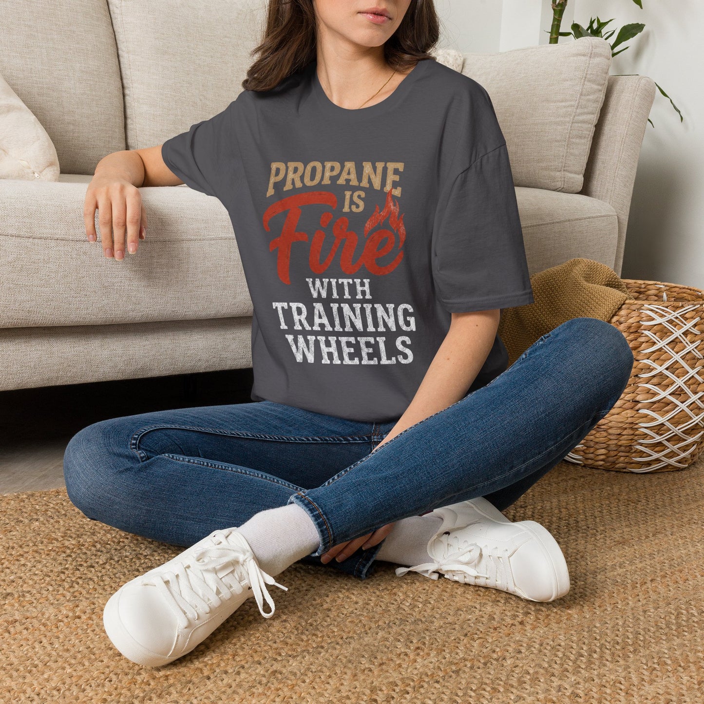 Propane Is Fire With Training Wheels T-Shirt — Funny BBQ Grill Tee