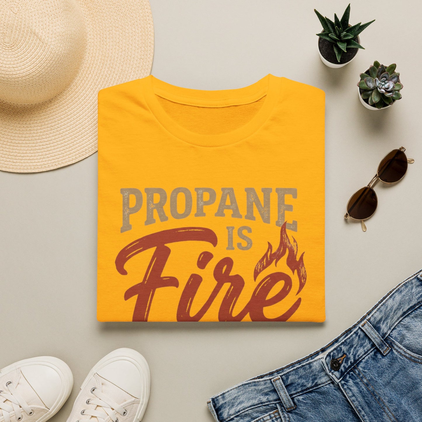 Propane Is Fire With Training Wheels T-Shirt — Funny BBQ Grill Tee