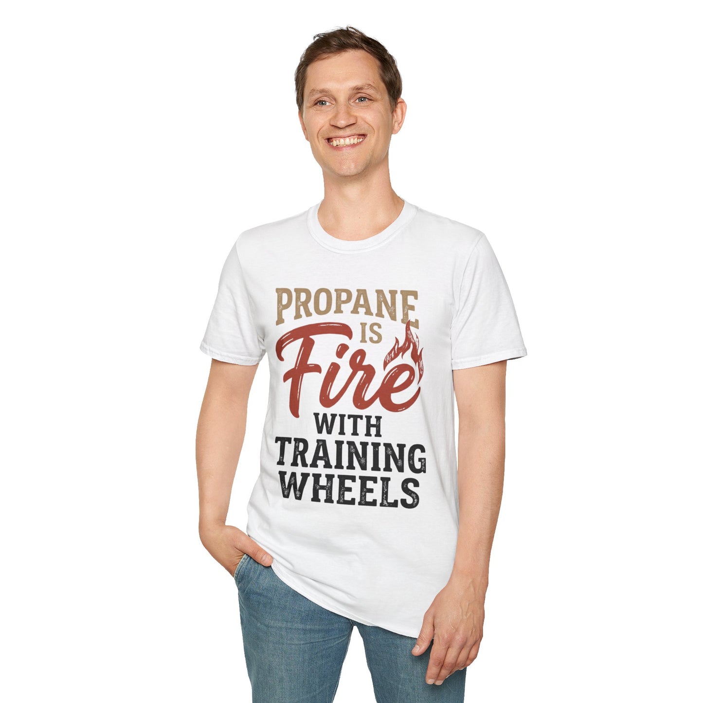 Propane Is Fire With Training Wheels T-Shirt — Funny BBQ Grill Tee
