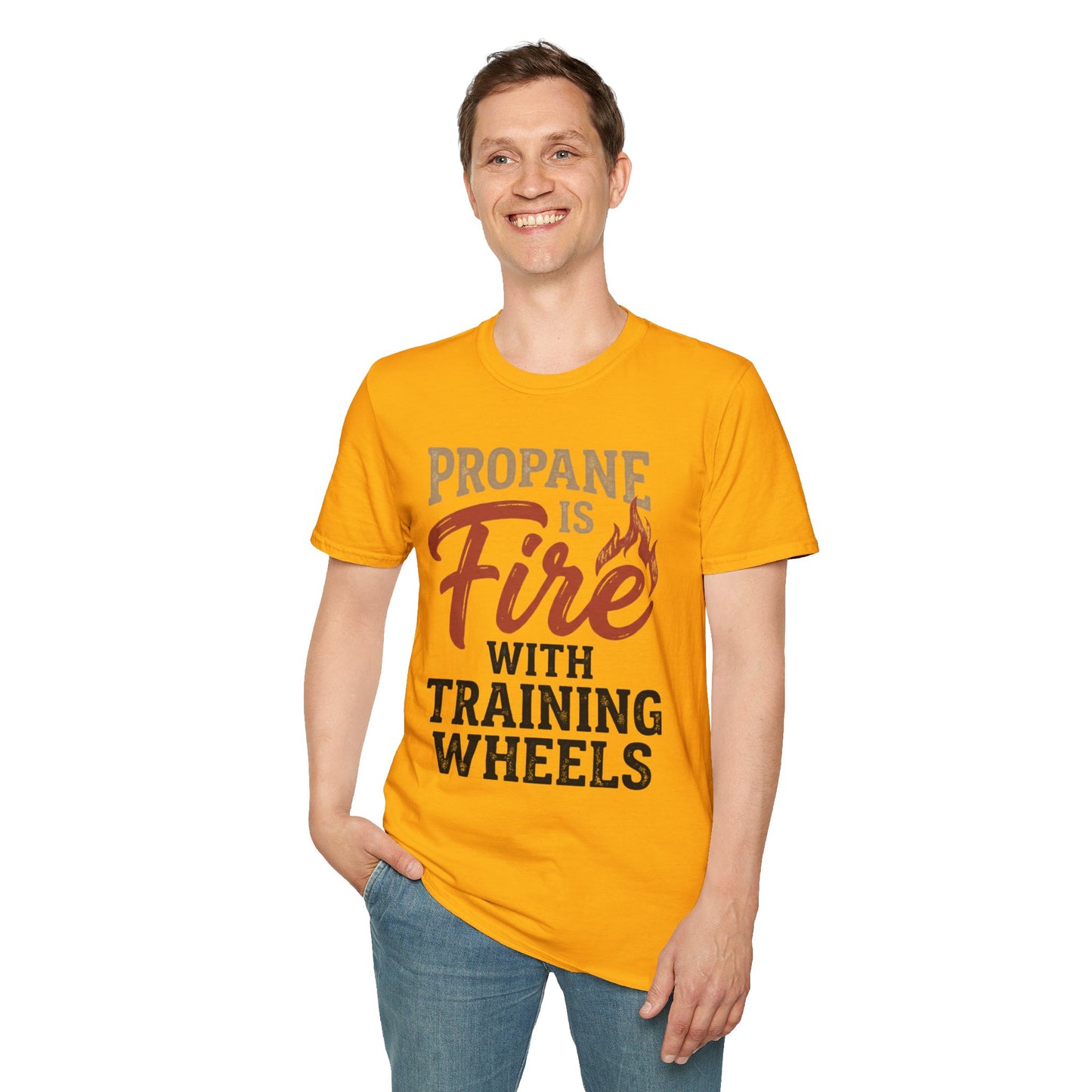 Propane Is Fire With Training Wheels T-Shirt — Funny BBQ Grill Tee