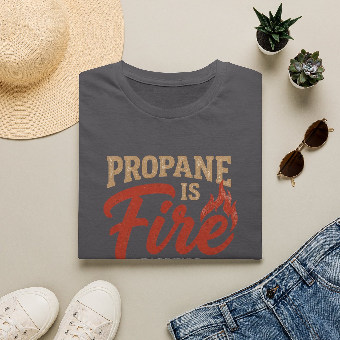 Propane Is Fire With Training Wheels T-Shirt — Funny BBQ Grill Tee