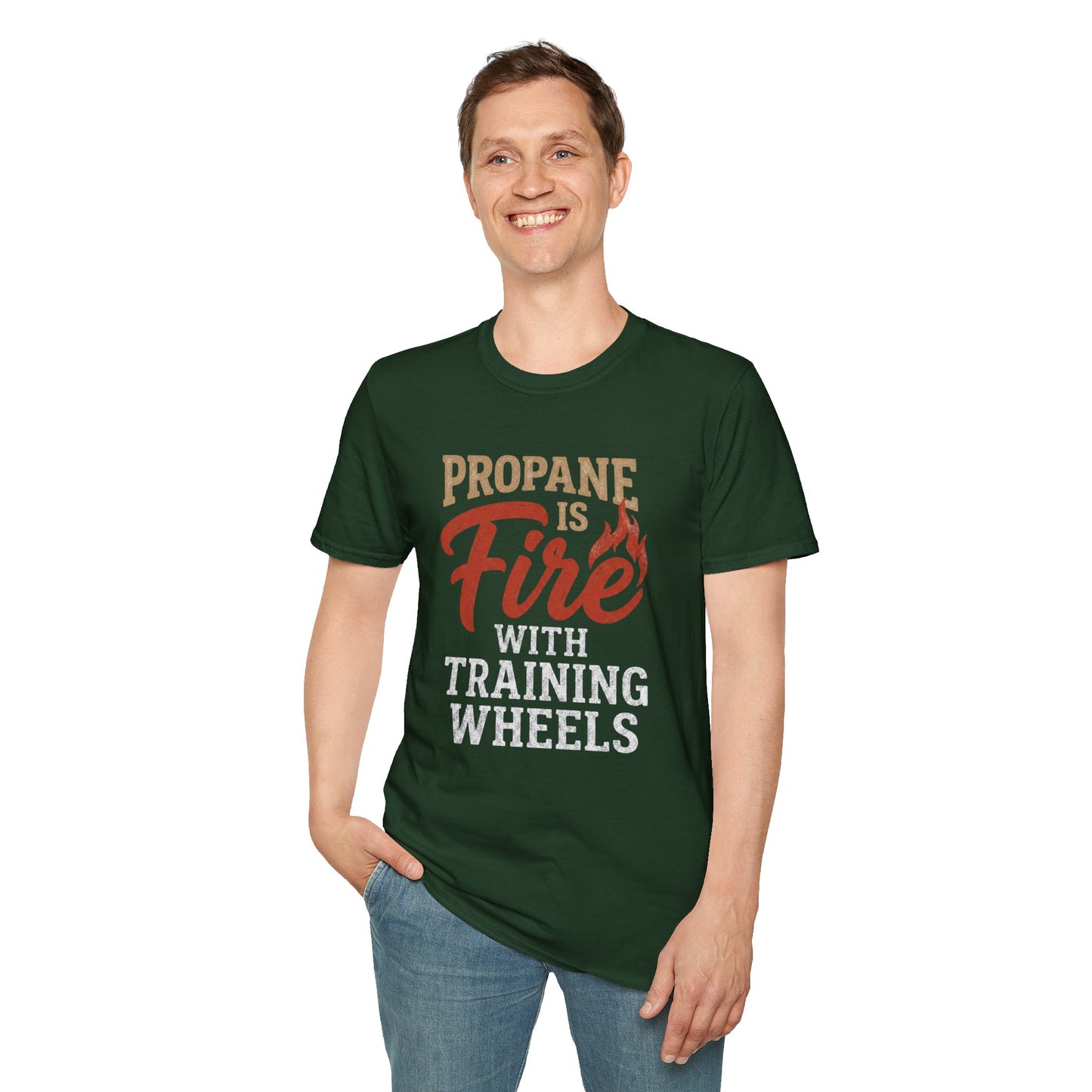Propane Is Fire With Training Wheels T-Shirt — Funny BBQ Grill Tee
