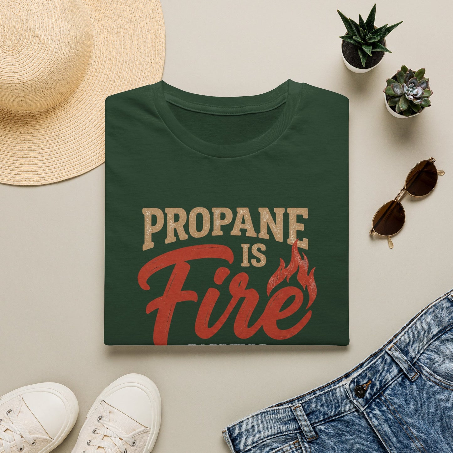 Propane Is Fire With Training Wheels T-Shirt — Funny BBQ Grill Tee