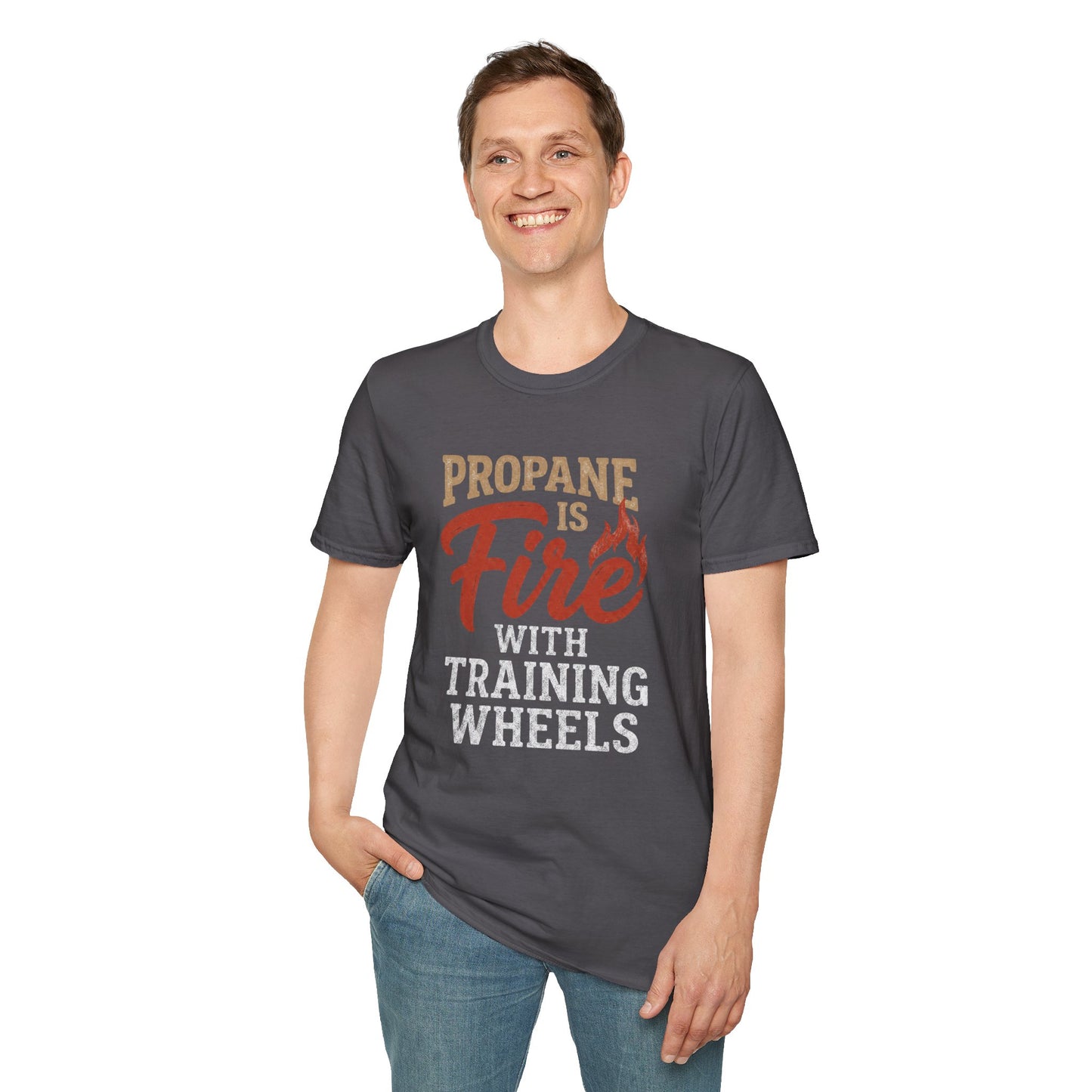 Propane Is Fire With Training Wheels T-Shirt — Funny BBQ Grill Tee
