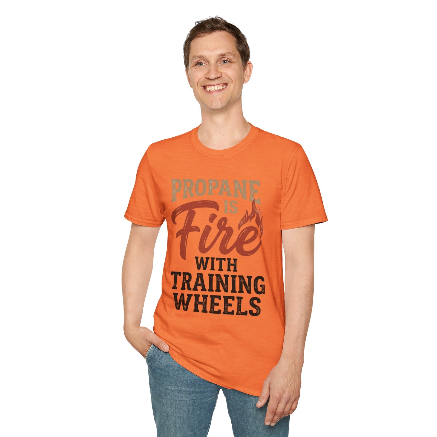 Propane Is Fire With Training Wheels T-Shirt — Funny BBQ Grill Tee