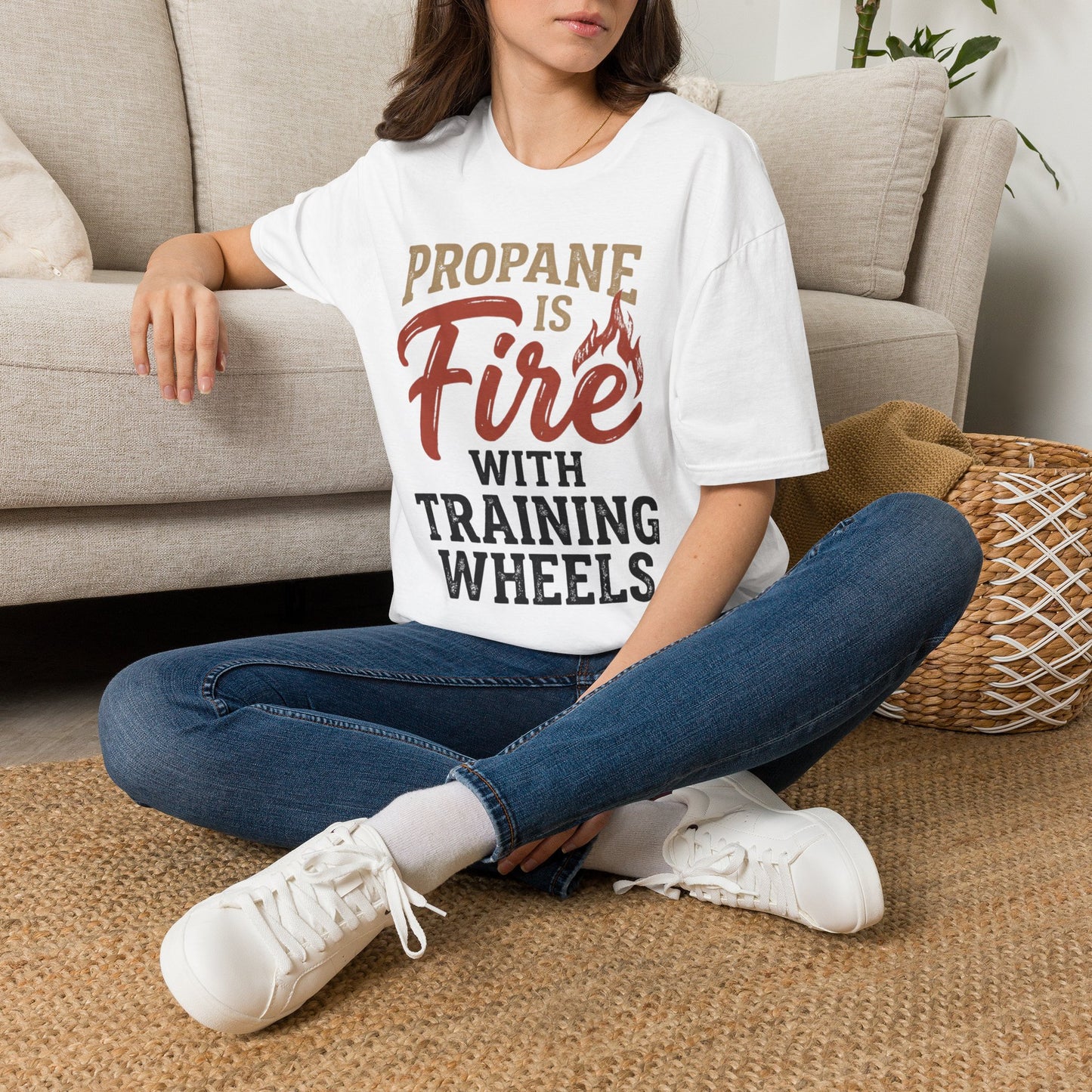 Propane Is Fire With Training Wheels T-Shirt — Funny BBQ Grill Tee