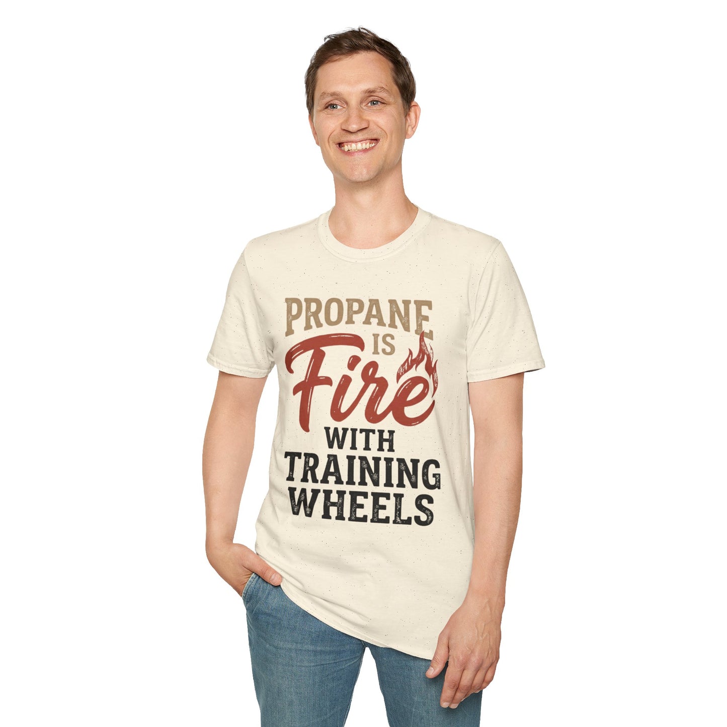 Propane Is Fire With Training Wheels T-Shirt — Funny BBQ Grill Tee