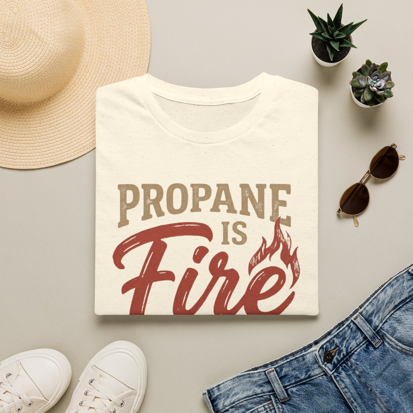 Propane Is Fire With Training Wheels T-Shirt — Funny BBQ Grill Tee