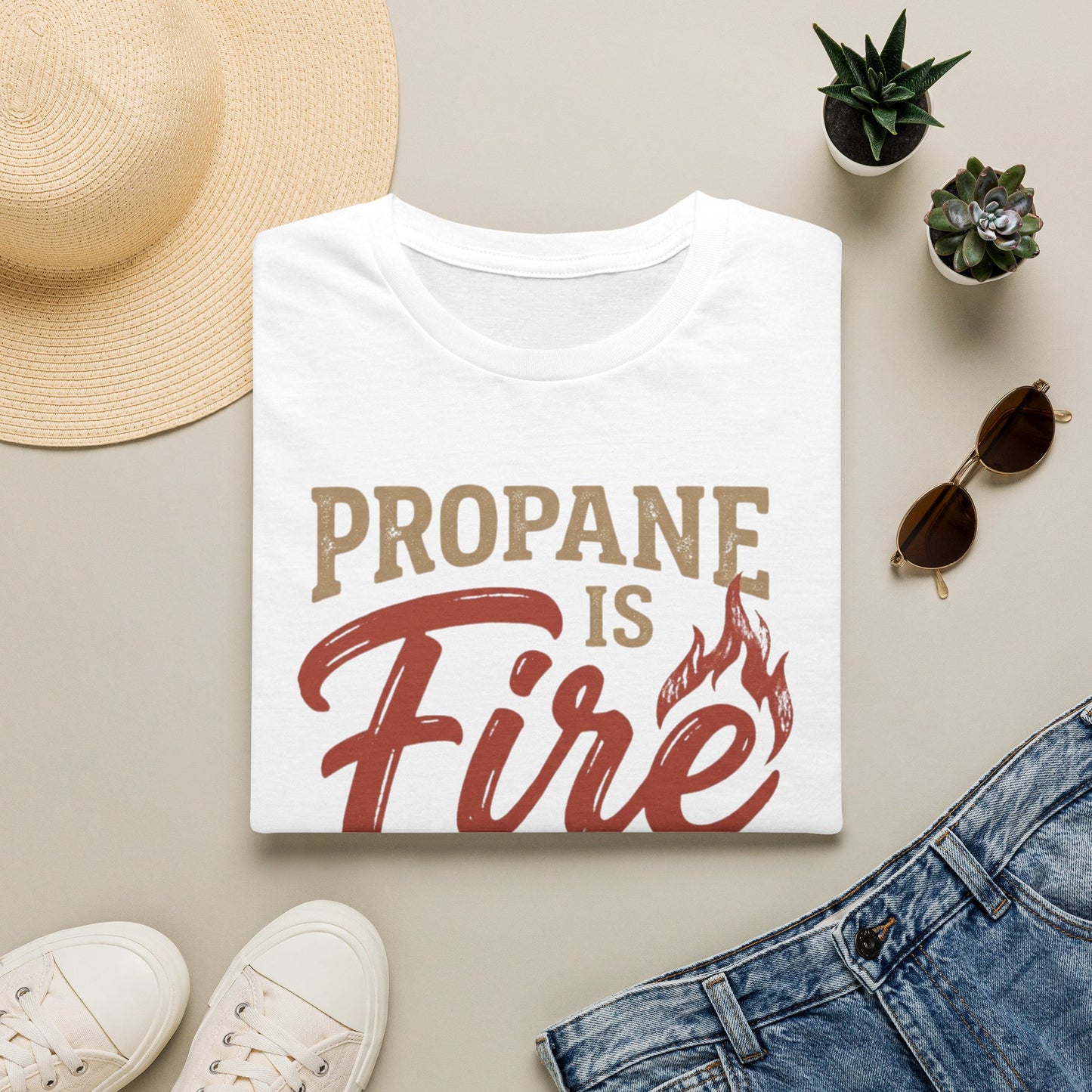 Propane Is Fire With Training Wheels T-Shirt — Funny BBQ Grill Tee