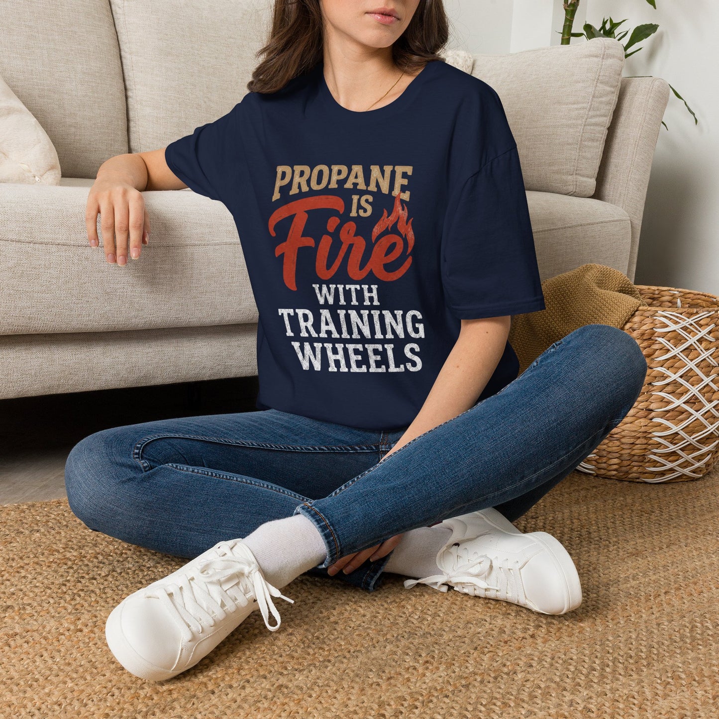 Propane Is Fire With Training Wheels T-Shirt — Funny BBQ Grill Tee