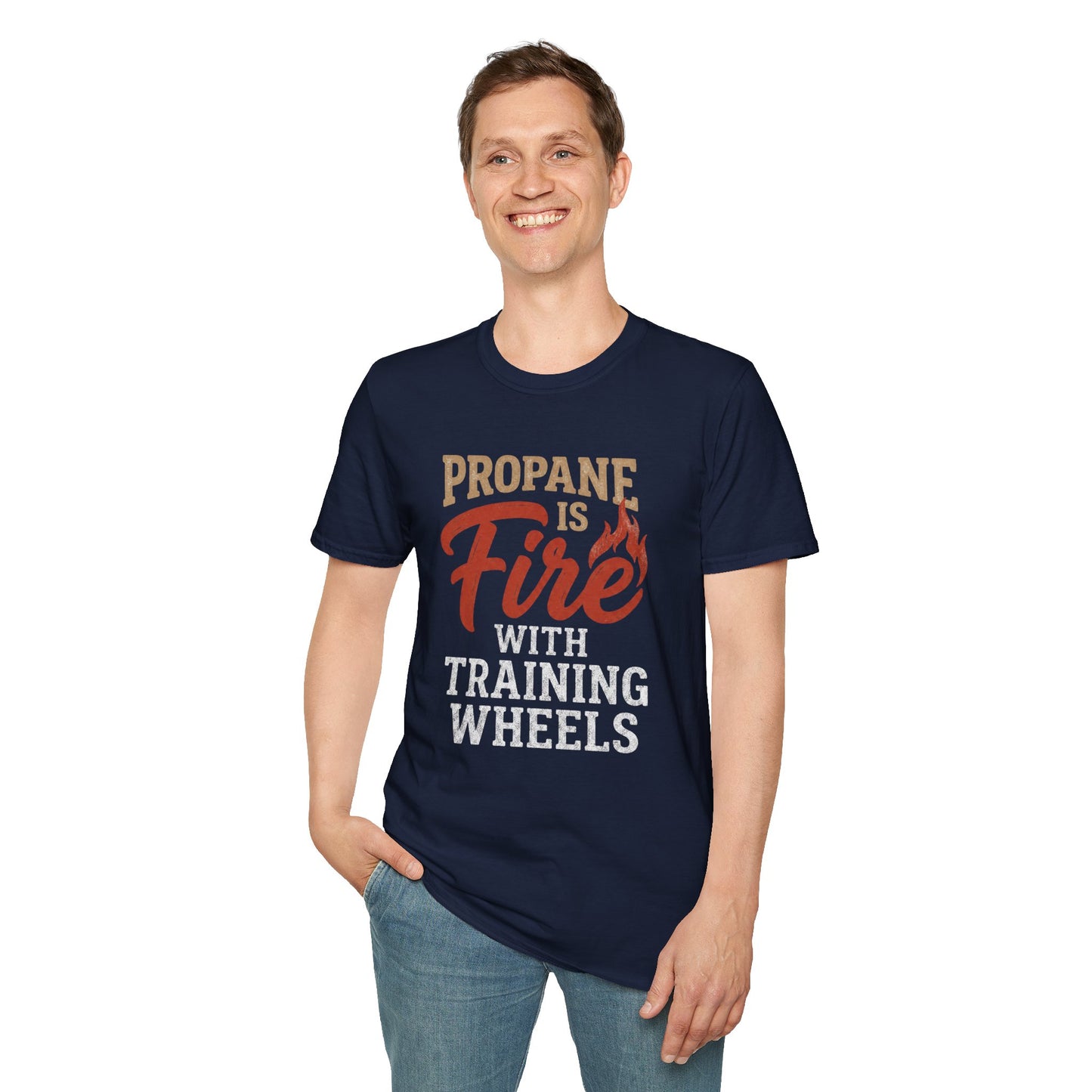 Propane Is Fire With Training Wheels T-Shirt — Funny BBQ Grill Tee