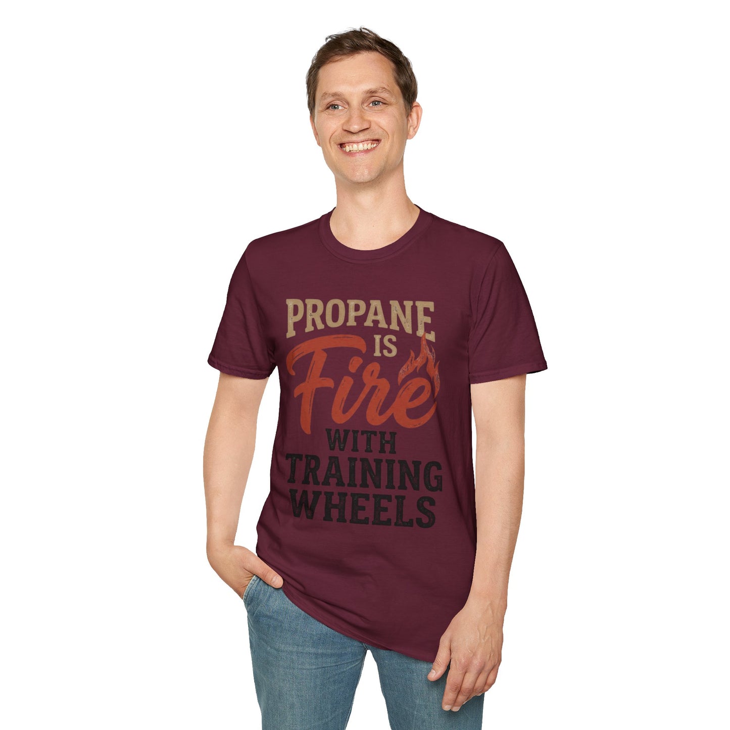 Propane Is Fire With Training Wheels T-Shirt — Funny BBQ Grill Tee
